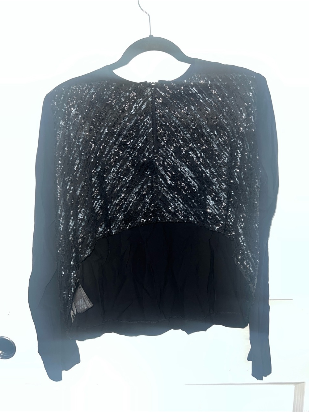 H&M Black Sequin Front Sheer Long Sleeve Top